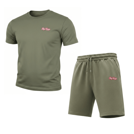 (Embroidery) Big Homie Olive Shorts Set
